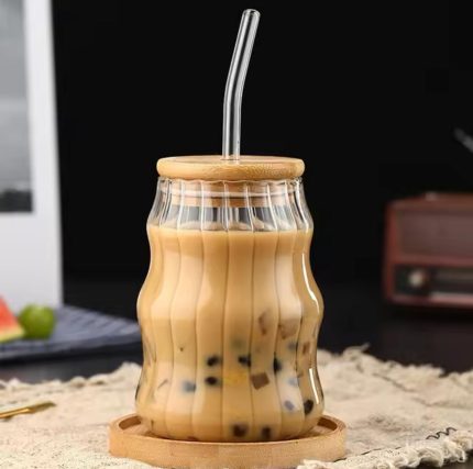 لیوان اسموتی پیرکس طرح شیاردار