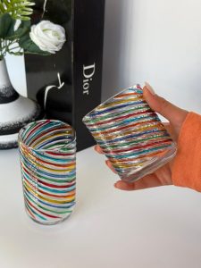 لیوان و نیم لیوان کریستال آبرنگی طرح مارپیچ