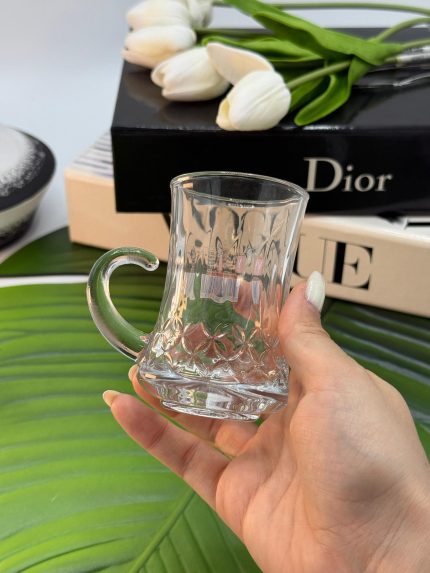 استکان دسته دار طرح گل برجسته 6 عددی